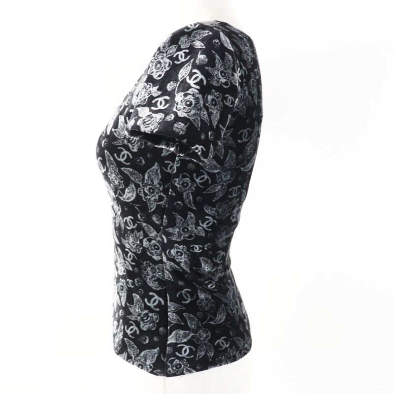 CHANEL P78132 Velour With Coco All Over Beige Coco Mark Short Sleeves Cut And