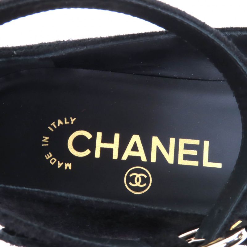 CHANEL 24K G46024 Coco Mark Mary Jane Patent Leather Use Ankle Strap Suede