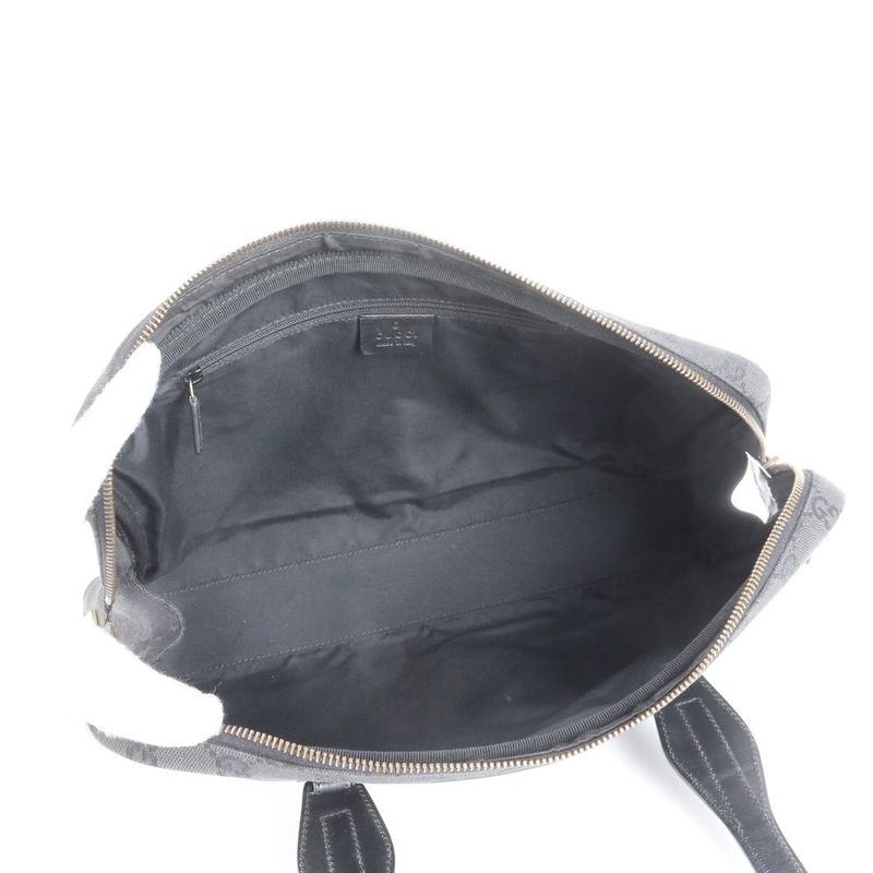 Gucci GG Canvas 90674 Leather Tote Bag Shoulder Hand Black Gold Hardware