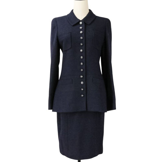 Chanel CC Logo Button Tweed Jacket Skirt Set 38