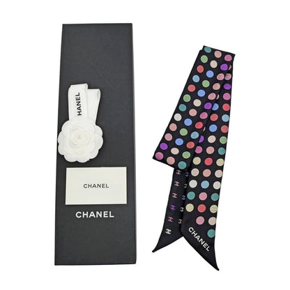 Chanel Headband Twill Black Multicolor Dot Coco Mark Silk Scarf