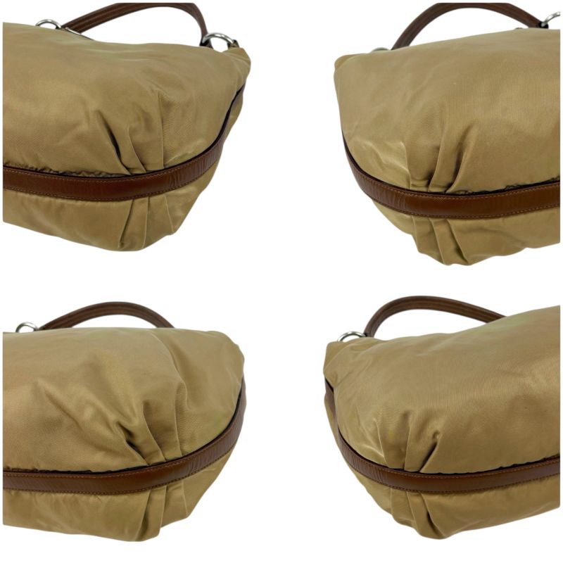 Prada One Shoulder Bag Triangle Logo Hobo Soho Khaki Brown Tessuto Nylon