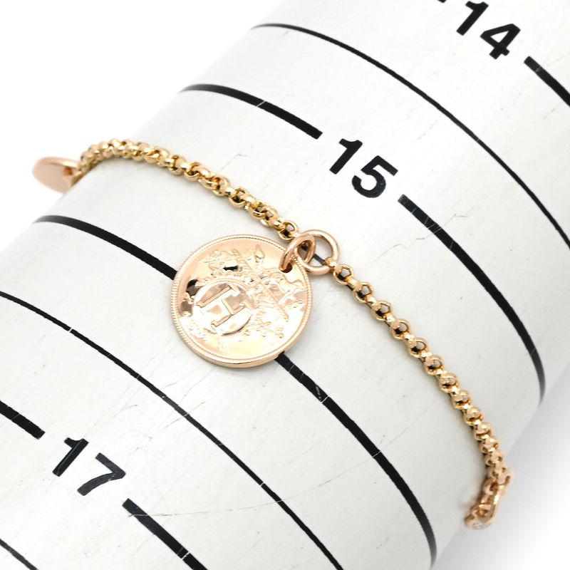 Hermes Bracelet Exlibris PM 18k Pink Gold Diamonds Rose Gold Sh Pink Gold Au750