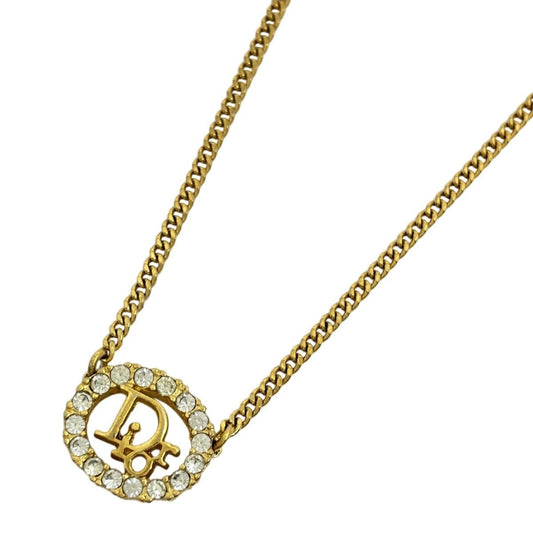 Dior Logo Rhinestone Necklace Gold Plated