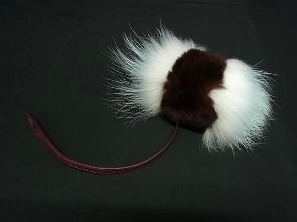 Fendi Fur And Leather Key Holder Charm Strap Women's Gray And Bordeaux Fl9570