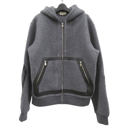 Hermes Knit Hooded Zip-up Hoodie 32-5733 Wool Cashmere Gray 1383