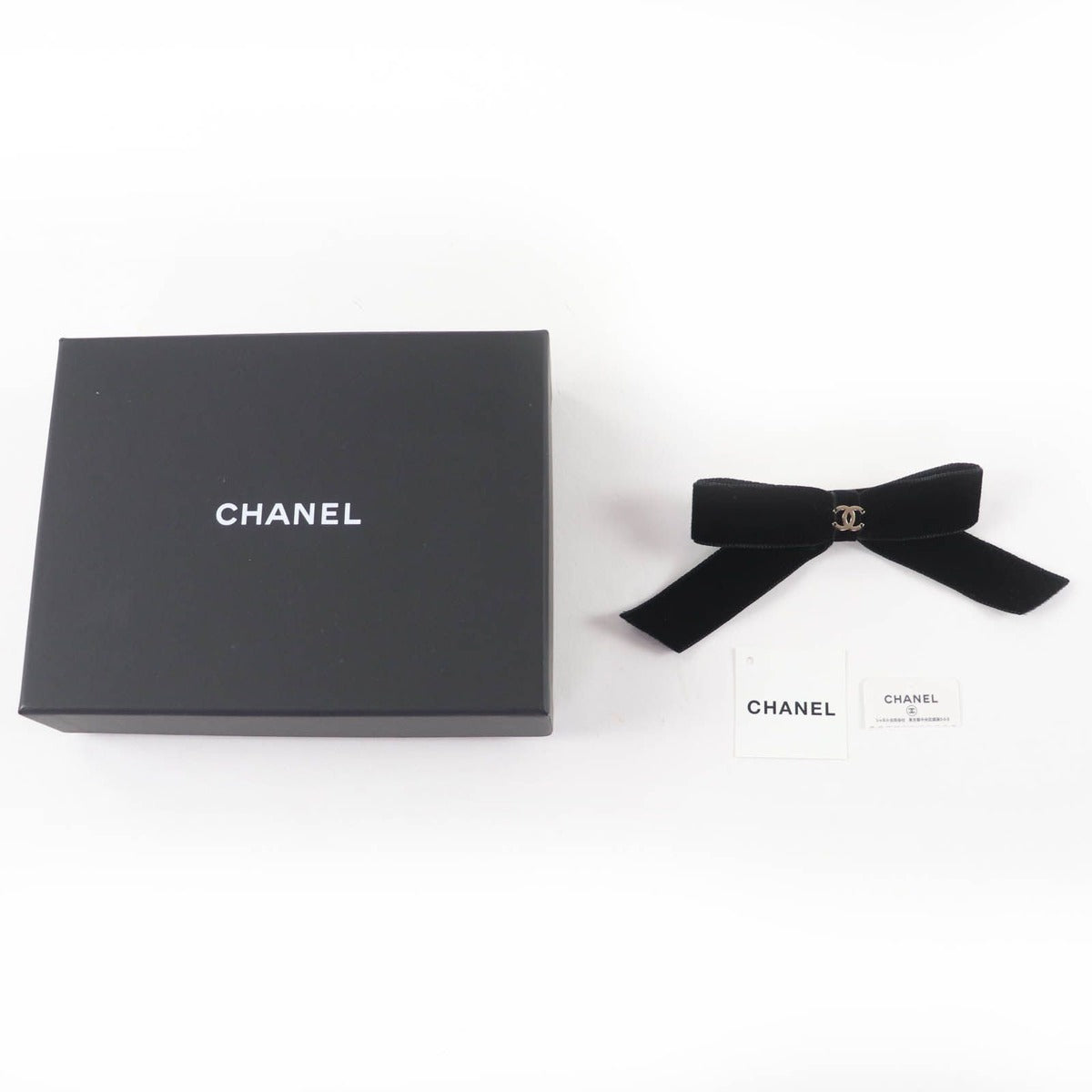 Chanel CC Logo Ribbon Velour Barrette Hair Black Silver — view 2