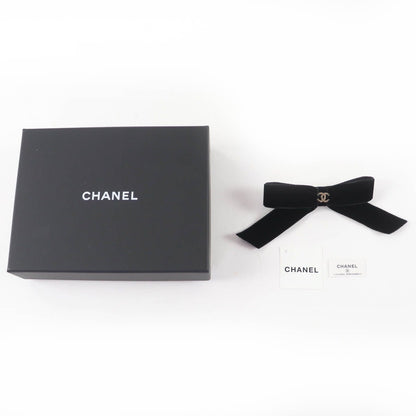 Chanel CC Logo Ribbon Velour Barrette Hair Black Silver — view 2
