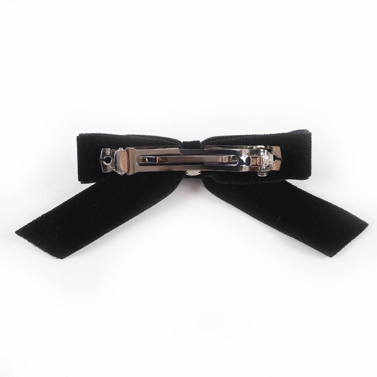 Chanel CC Logo Ribbon Velour Barrette Hair Black Silver — view 3