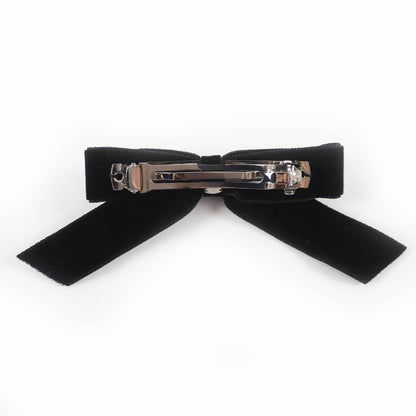 Chanel CC Logo Ribbon Velour Barrette Hair Black Silver — view 3