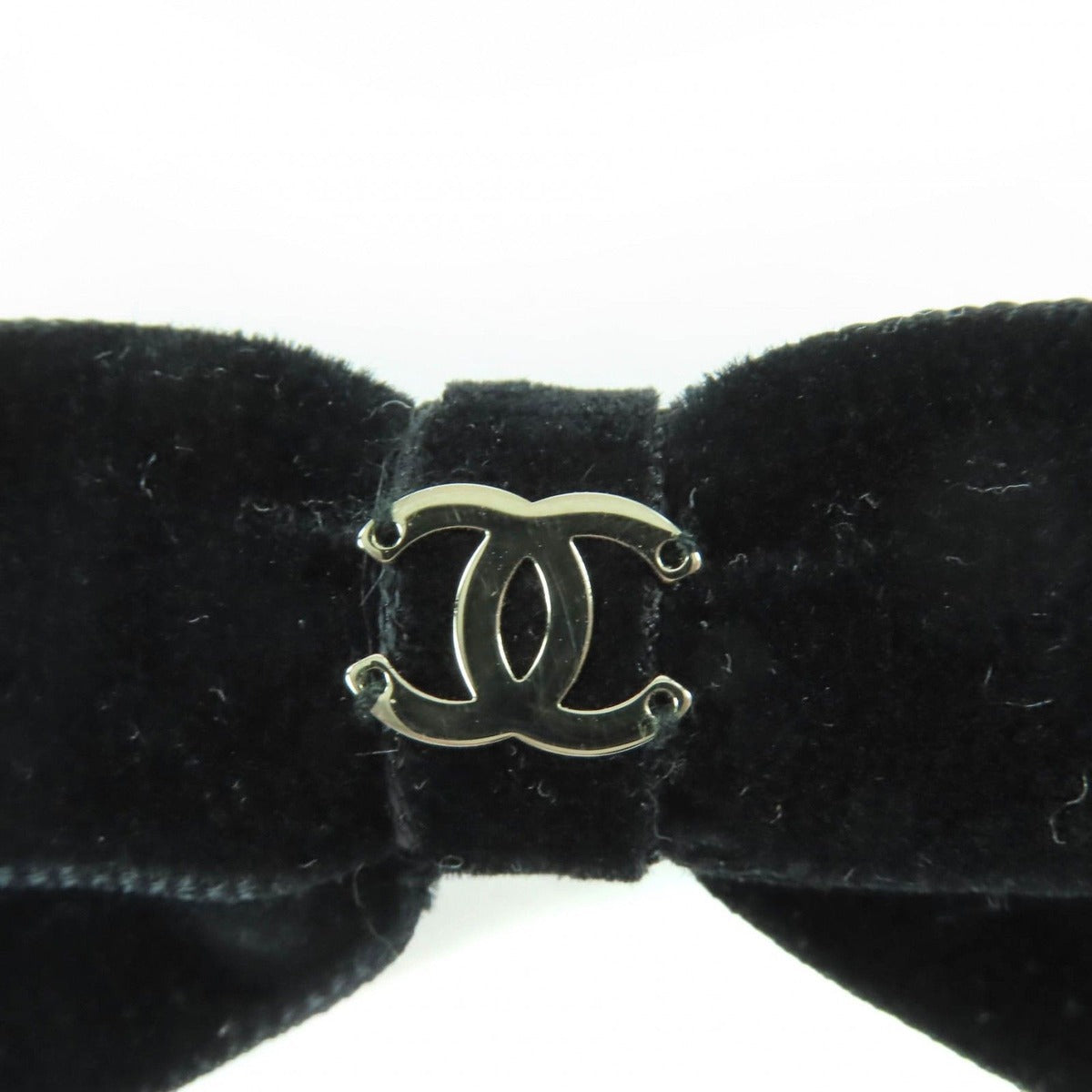 Chanel CC Logo Ribbon Velour Barrette Hair Black Silver — view 5