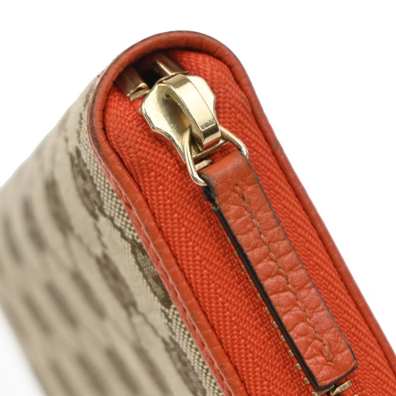 Gucci Long Wallet Round Zipper GG Canvas Leather Orange Beige 33kb040