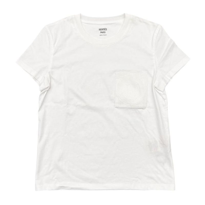 Hermes Short Sleeve T-Shirt H Logo Embroidered Pocket 3e4620dl Size 36 Cotton
