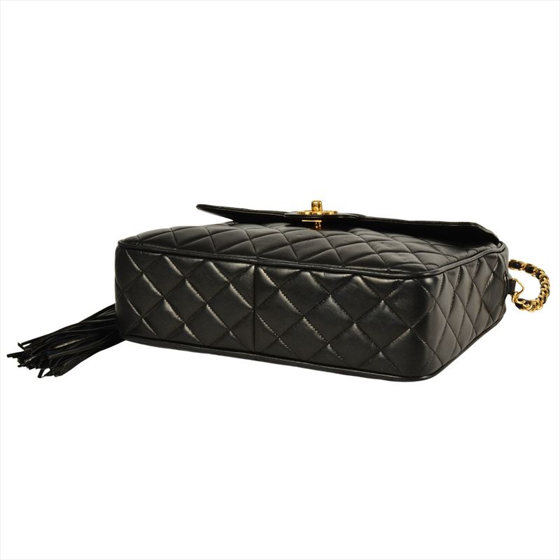Chanel Matelasse Coco Mark Shoulder Bag Lambskin Black Gold Hardware Fringe