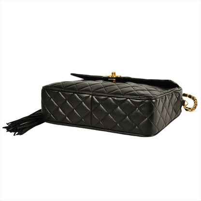 Chanel Matelasse Coco Mark Shoulder Bag Lambskin Black Gold Hardware Fringe