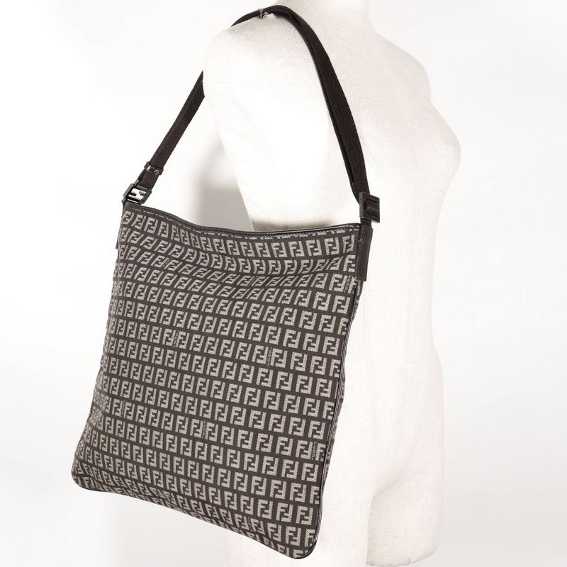 Fendi One Shoulder Zucchino Canvas Brown Unisex Shoulder Bag