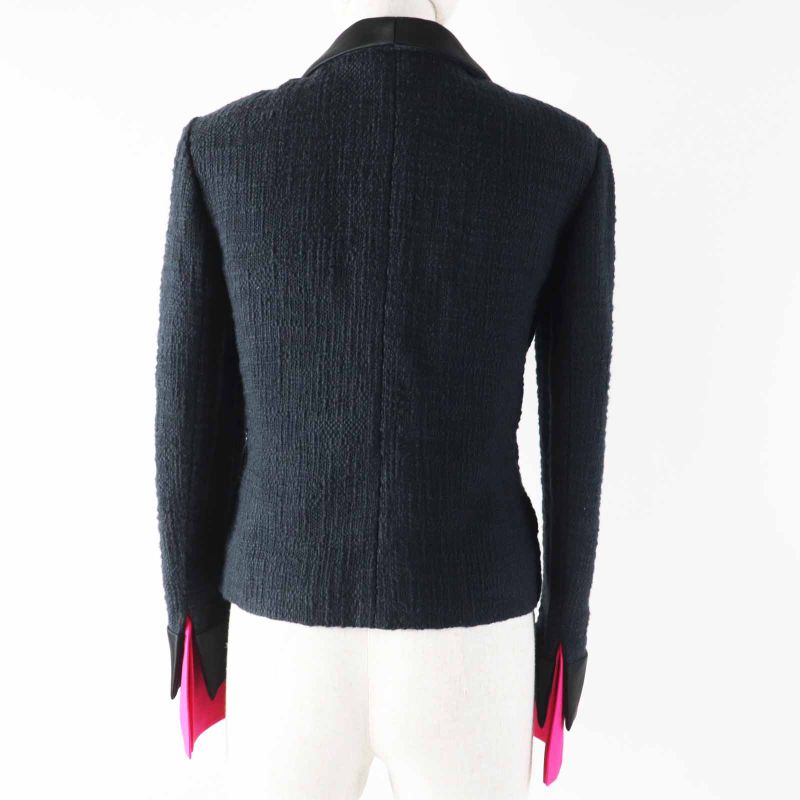 CHANEL 12A P43994 Silk Gripore Button Shawl Collar Single Color Tweed Jacket
