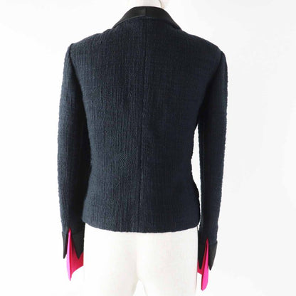 CHANEL 12A P43994 Silk Gripore Button Shawl Collar Single Color Tweed Jacket