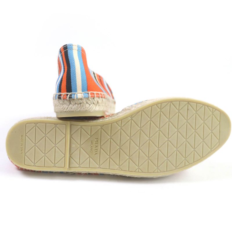 Prada 2de136 Stripe Triangle Logo Triangle Plate Espadrilles Slip-on Orange 8
