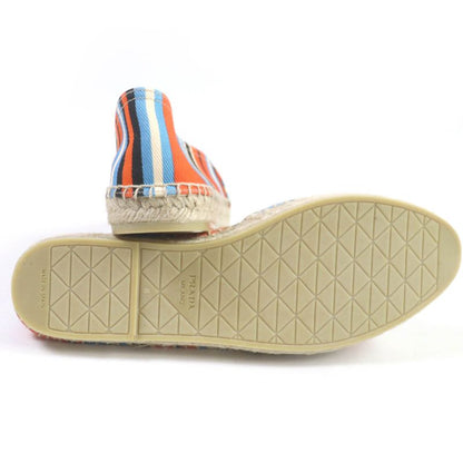 Prada 2de136 Stripe Triangle Logo Triangle Plate Espadrilles Slip-on Orange 8