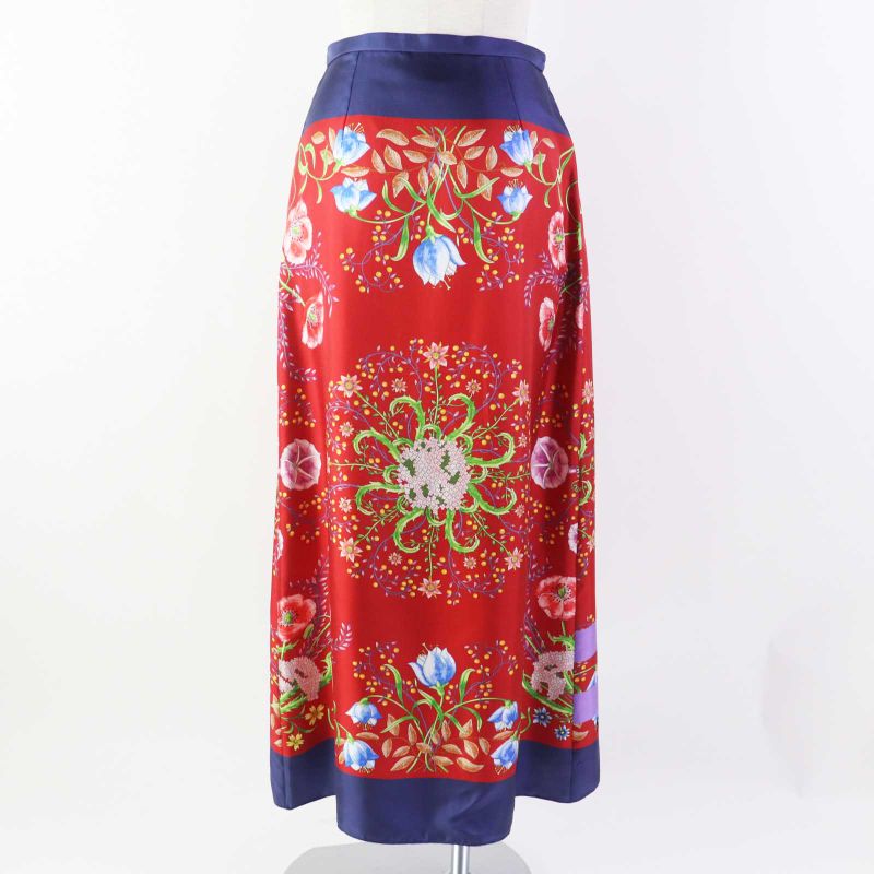 Gucci 21 676553 100% Silk Logo Botanical Flower Pattern Long Wrap Skirt Navy
