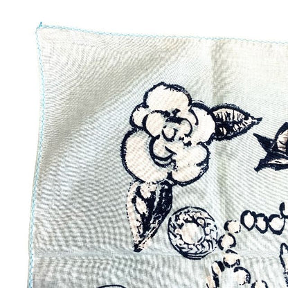 Chanel Scarf Handkerchief Bandana Camellia Logo Coco Mark Light Blue Black