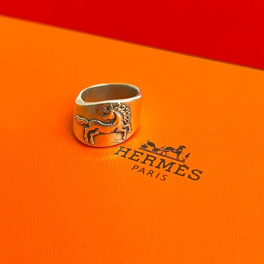 Hermes Gallop Horse Ring Silver 925 No 9 Accessory