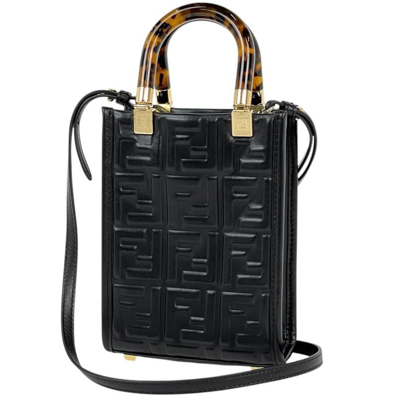 Fendi Sunshine Shopper Mini Handbag Demi Pattern Shoulder Bag Leather