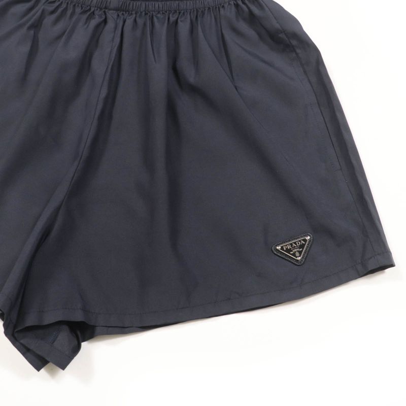 Prada 2021 P218g 100% Silk Triangle Logo Plate Shorts Black 38 Made In Italy