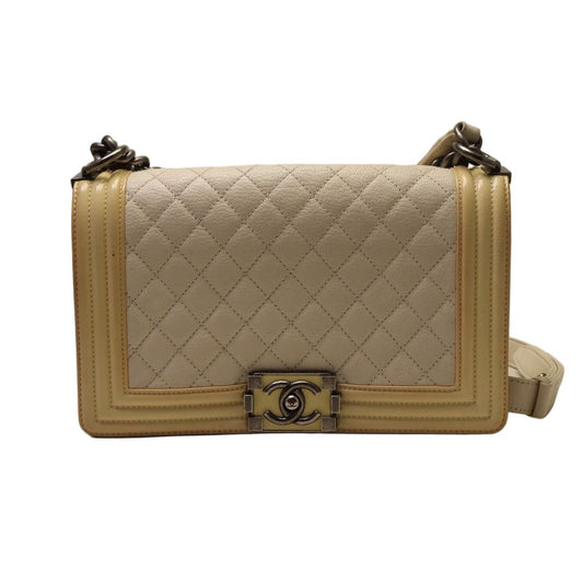 Chanel Boy Leather Patent White Chain Shoulder Bag