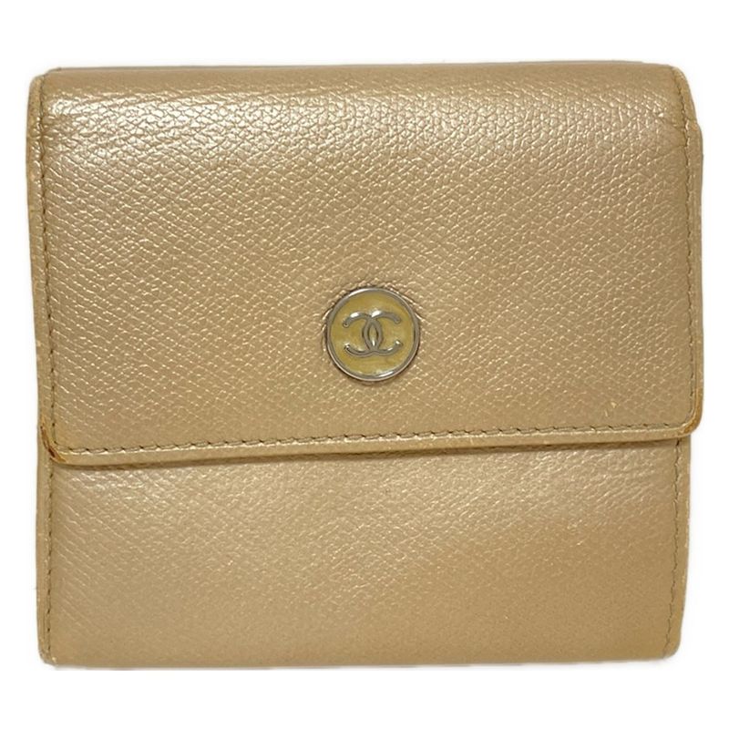 Chanel W Hook Wallet Coco Button Beige Silver Hardware