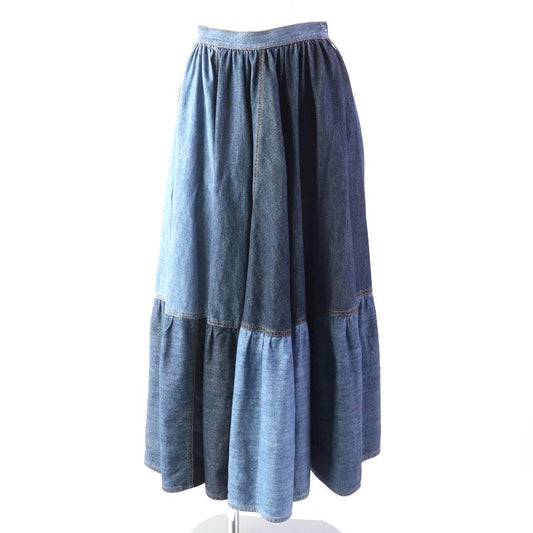Christian DIOR 21SS 112j56a3941 Cotton Denim Long Flared Skirt With Patchwork