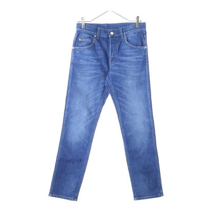 Gucci Vintage Logo Leather Patch Button Fly Washed Tapered Denim Pants Jeans