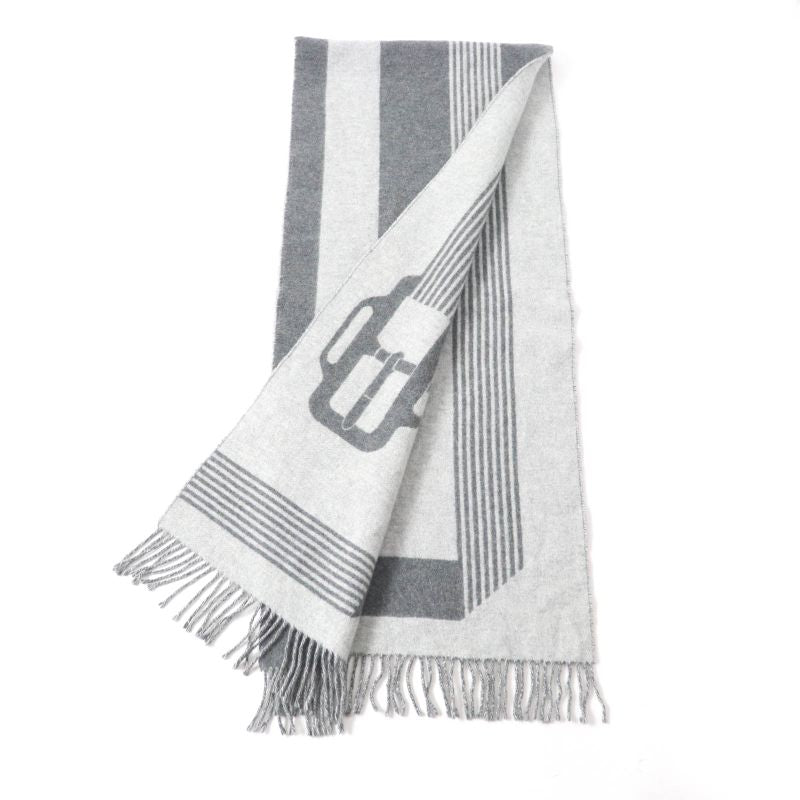 Hermes Sangre À Bucle 100% Cashmere Anthogracito / Gris Cles Fringed Scarf 39 X
