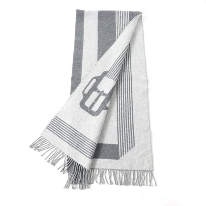 Hermes Sangre À Bucle 100% Cashmere Anthogracito / Gris Cles Fringed Scarf 39 X