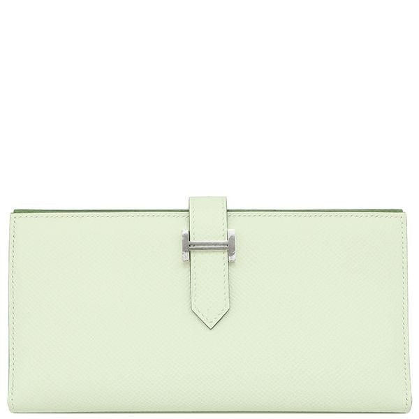 Hermes Long Wallet Bearn Souffle Verso Veau Epsom Vert Fizz Yucca Silver
