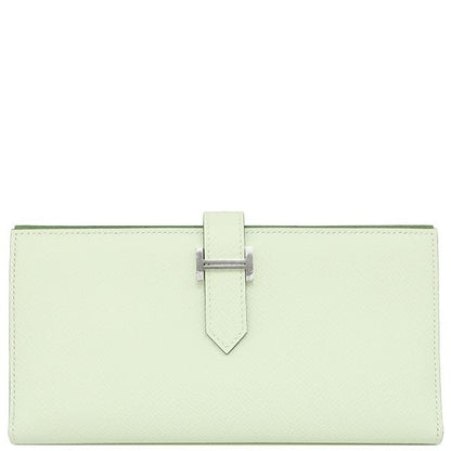Hermes Long Wallet Bearn Souffle Verso Veau Epsom Vert Fizz Yucca Silver