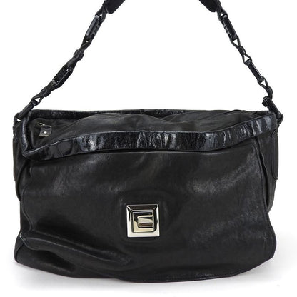 Celine Shoulder Bag Leather Halaco Suede Black Silver Hardware