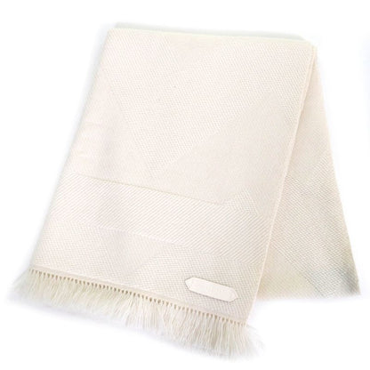 Hermes Chevron Zoom 100% Cashmere Leather With Logo Patch Fringe Shawl Scarf