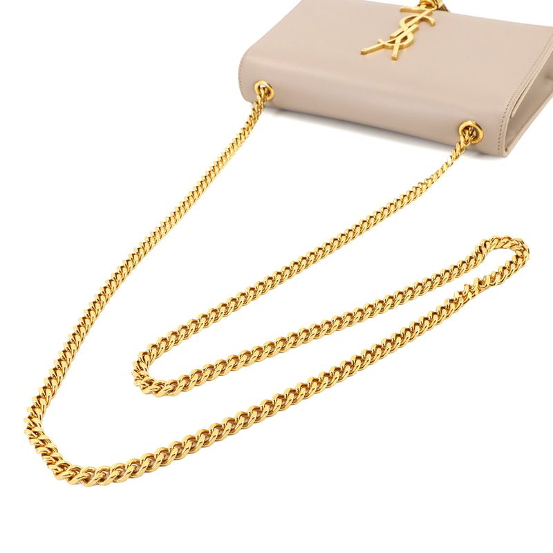 Saint Laurent Kate Small Chain Shoulder Bag Leather Beige 474366 90295375