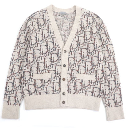 Dior Homme 213 M233 At662 100% Wool Oblique Allover Pattern Knit Cardigan Beige
