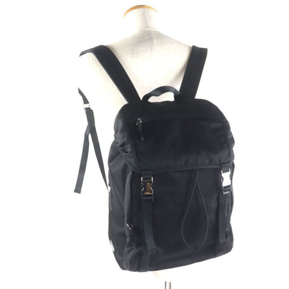 Prada 2vz062 Tessuto Nylon Triangle Logo Triangle Plate Backpack Black Silver