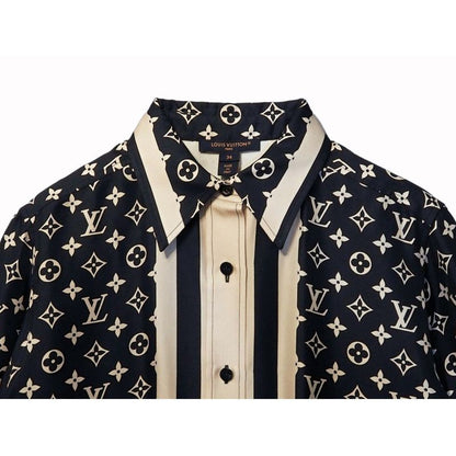 Louis Vuitton Monogram Pajama Shirt Silk Shirt Blouse Women's Tops Navy Ivory