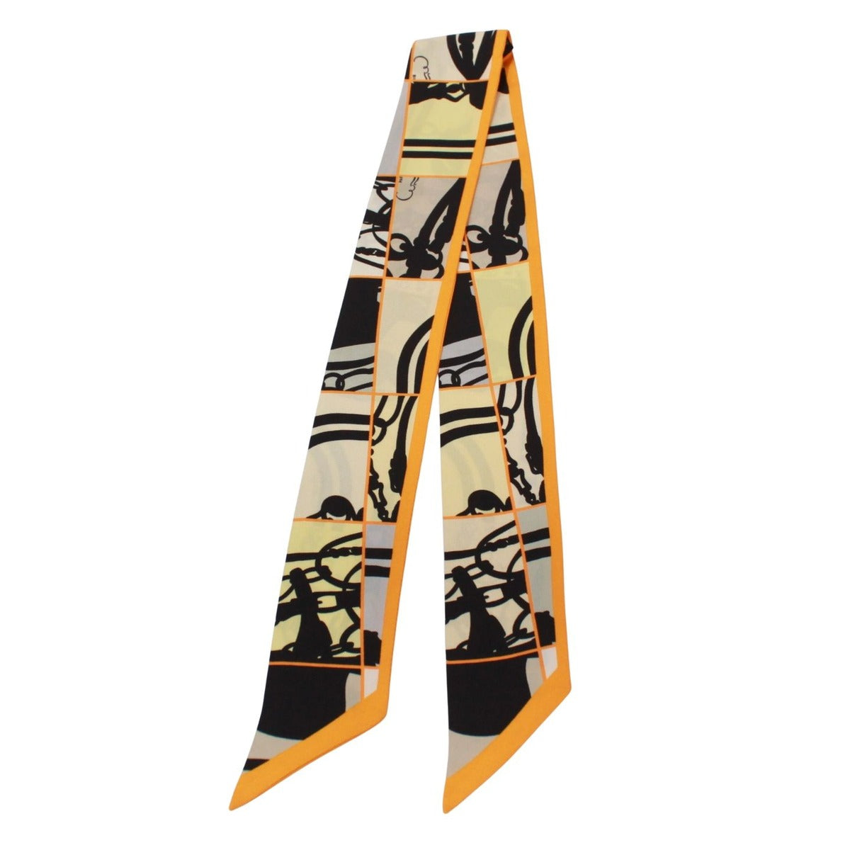 Hermes Twilly Dissipulated Silk Orange Black Scarf