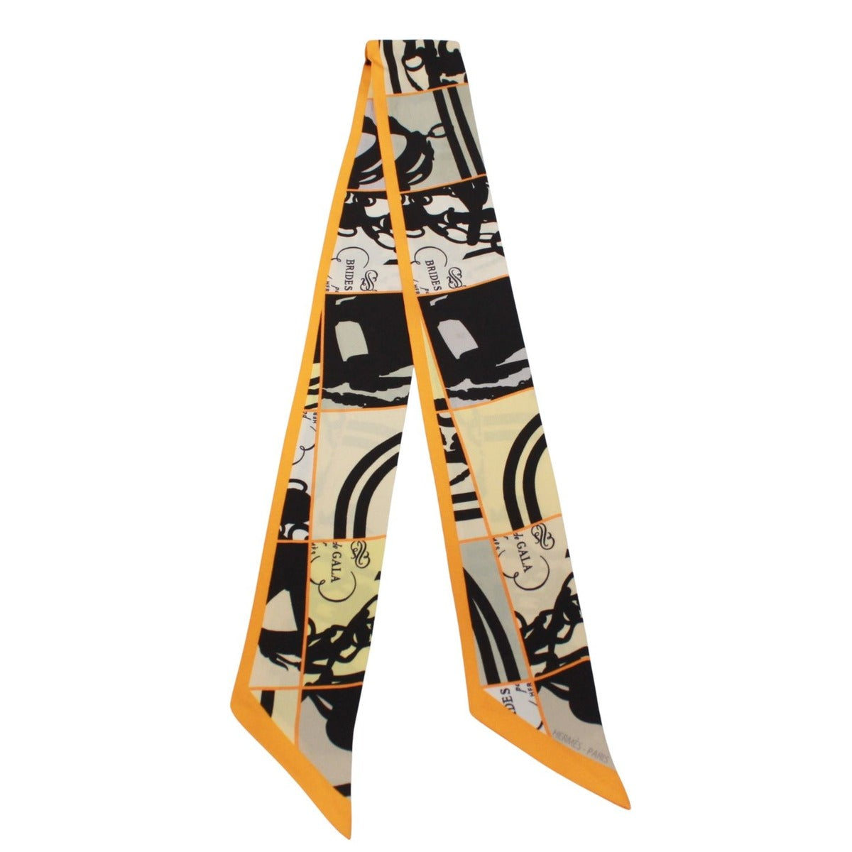 Hermes Twilly Dissipulated Silk Orange Black Scarf — view 2