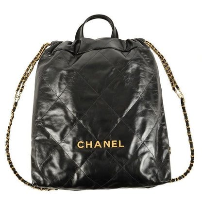 Chanel 22 Quilted Backpack Leather Black Knapsack Chain