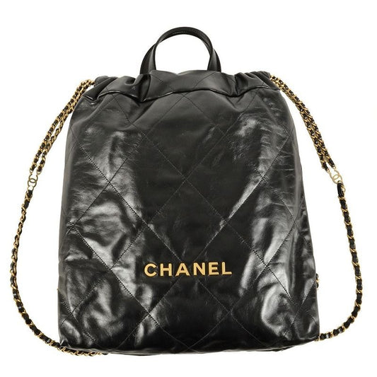 Chanel 22 Quilted Backpack Leather Black Knapsack Chain