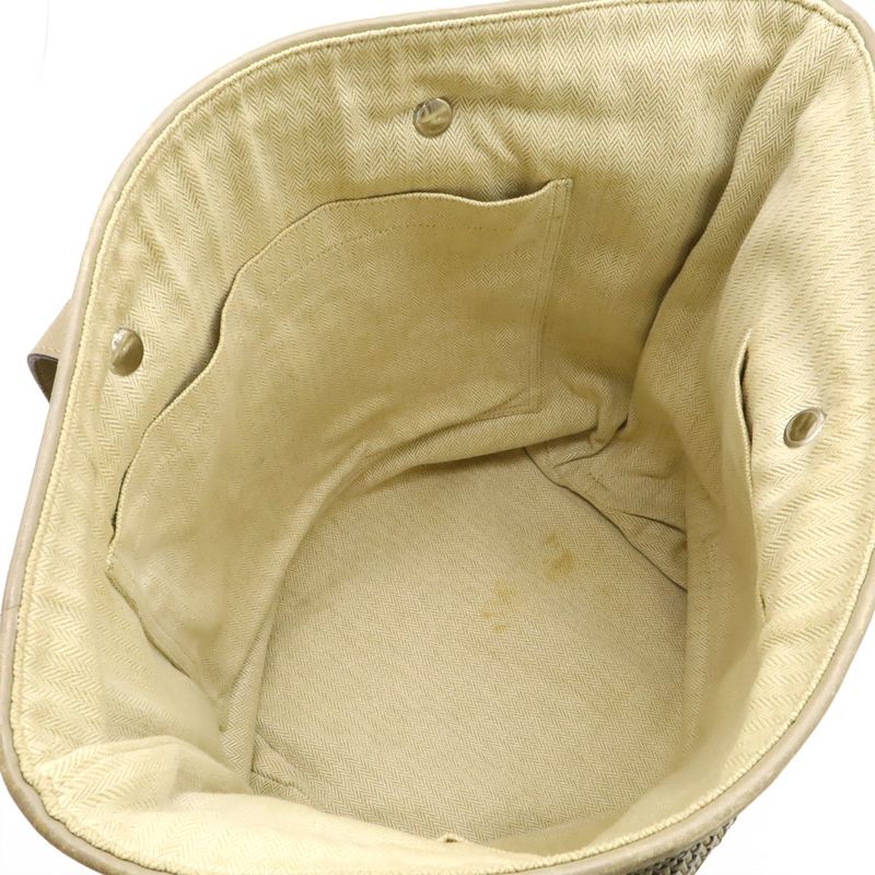 Hermes Hippo Chennai MM Tote Bag Shoulder Bag Braided Leather Beige Silver