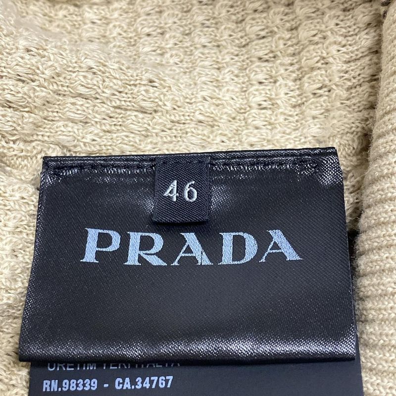 Prada Short Sleeved Sweater Size 46 L Women - Umb758 Beige And Brown Cotton Silk