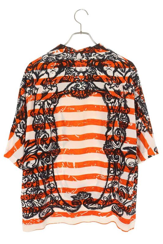 Prada 18AW Ucs318 Open Collar Striped Short Sleeve Shirt Men's XL